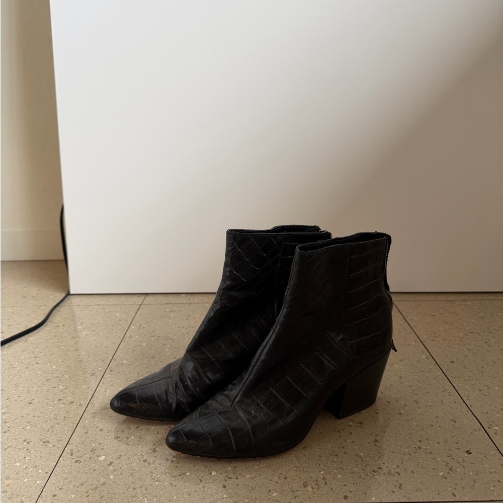 Dolce Vita Black Croc-Embossed Ankle Boots